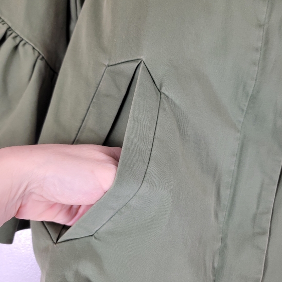 ZARA green cotton twill bell sleeve tribal southwest fringe trim zip jacket - Picture 7 of 14